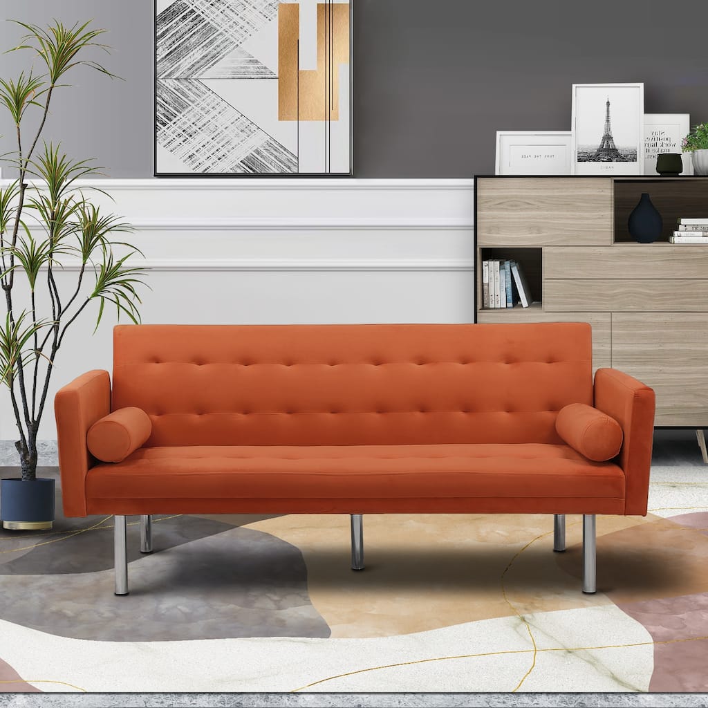 Square arm sleeper sofa Orange Velvet