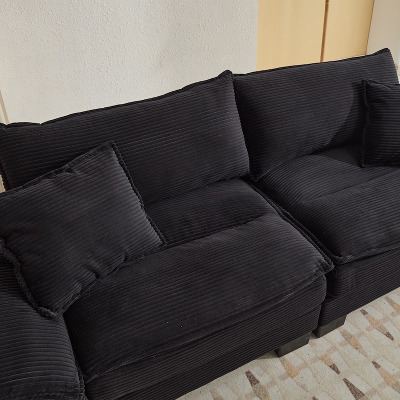 Corduroy Upholstered Loveseat Sofa, 2 Seater Sofa with Pillows, Deep Seat Sectional Sofa with Removable Cushions