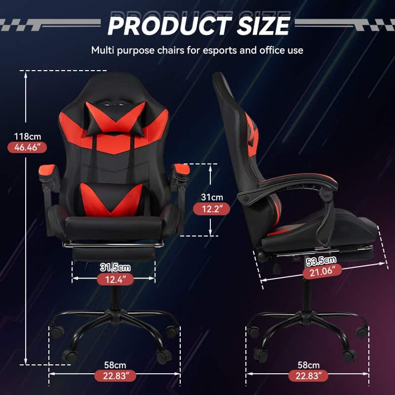Gaming Chair Black-Blue - Ergonomic PU Seat w/Adjustable Armrests & Metal Legs​