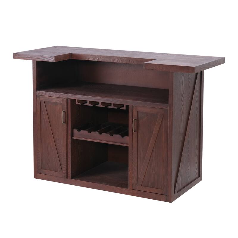 Christopher Knight Home - Barrington Rustic Bar Table Cabinet with Open Upper Shelf, Wine Rack & Glass Storage, Functional Use