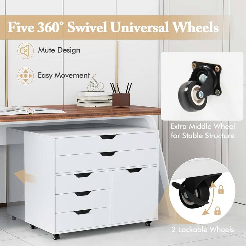 Costway 5-Drawer File Cabinet Mobile Chest of Drawers with Side - See Details