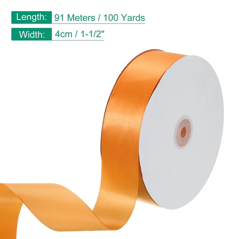 Satin Ribbon, 100 Yards Single Face Polyester Satin Ribbon - Orange - 1-1/2 Inch
