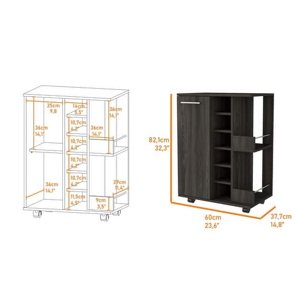 dimension image slide 0 of 11, FM Furniture Tennessee Bar Cart, One Cabinet With Division