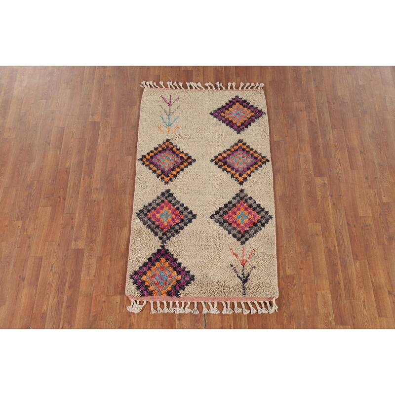 Geometric Plush Moroccan Oriental Accent Rug Handmade Wool Carpet - 3'0" x 5'4"