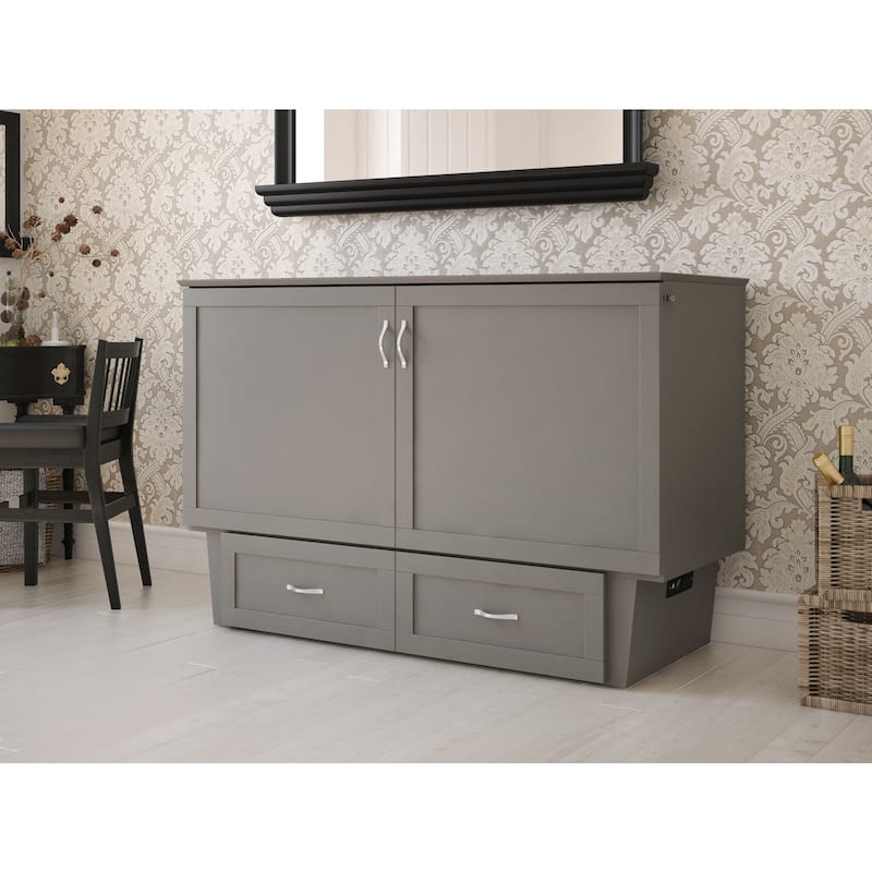 Murphy Bed Chest Grey Memory Foam Queen Bed Space Saving Furniture Charging Station