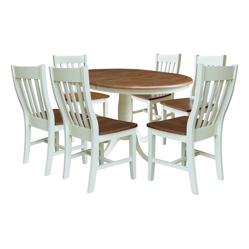 International Concepts 36" Round Extension Dining Table with Cafe Chairs - 7-Piece - Hickory/Shell
