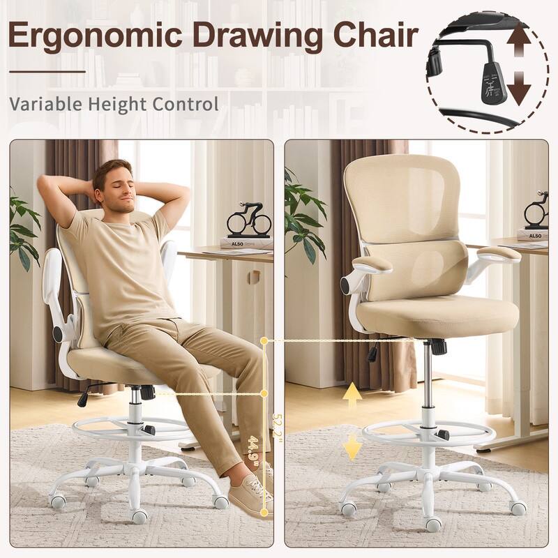 Breathable Mesh Tall Office Chair Drafting Chair With Adjustable Footrest Ring