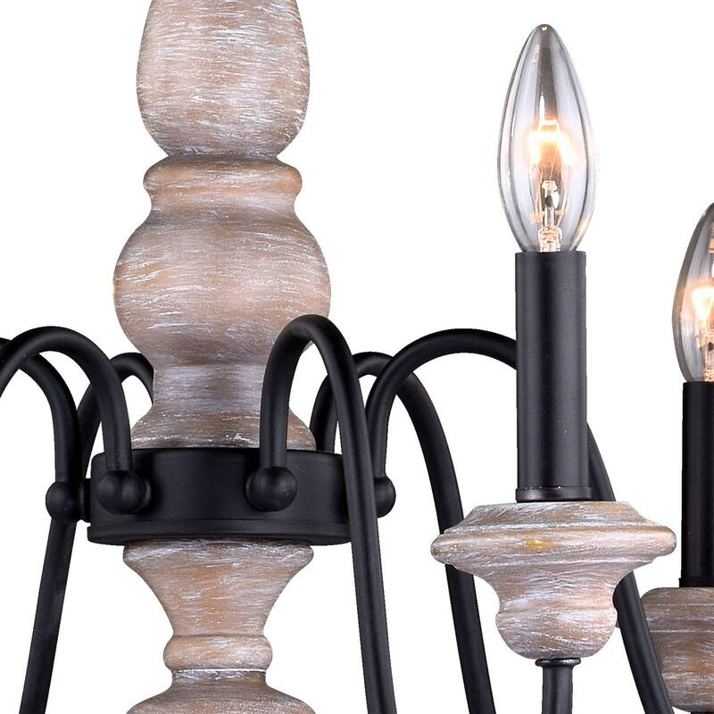 Georgetown 6 Light Gray Wood Farmhouse Chandelier - 26-in W x 20.75-in H x 26-in D