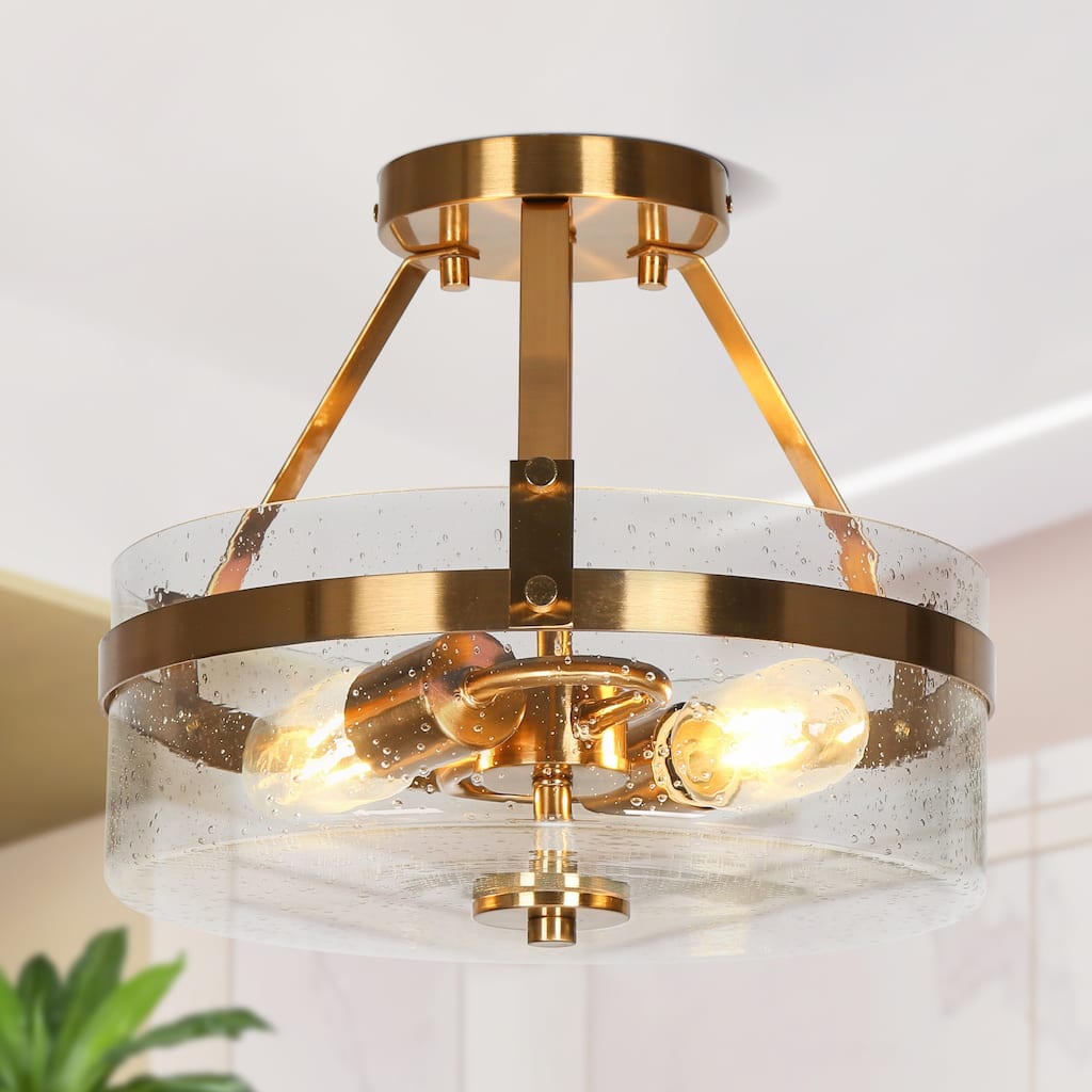 Liniya Modern 2-light Electroplated Brass Drum Semi-flush Mount Bowl Glass Ceiling Light