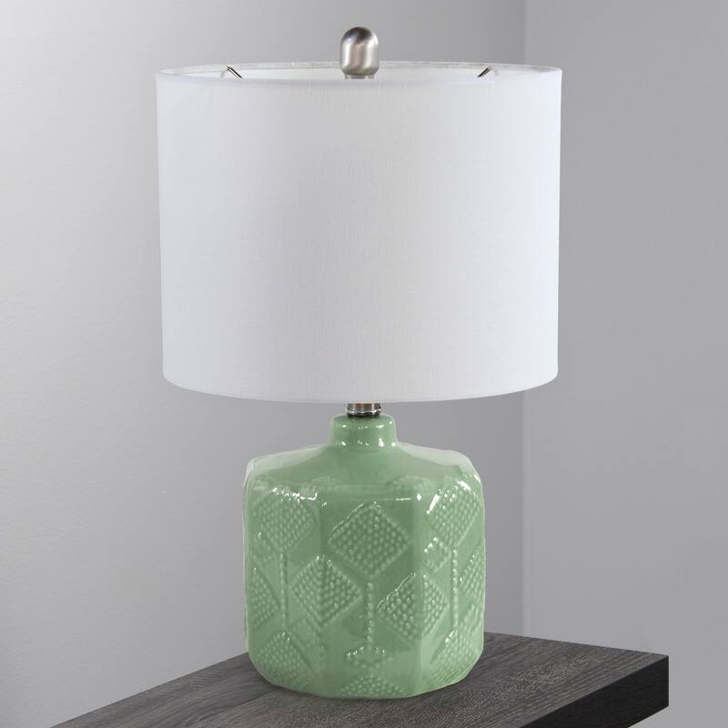 Floral Eyelet Ceramic Table Lamp with White Drum Shade - 19" - Sage Green