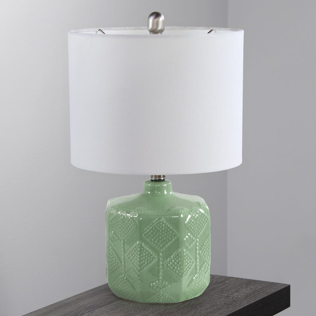 Floral Eyelet Ceramic Table Lamp with White Drum Shade - 19" - Sage Green