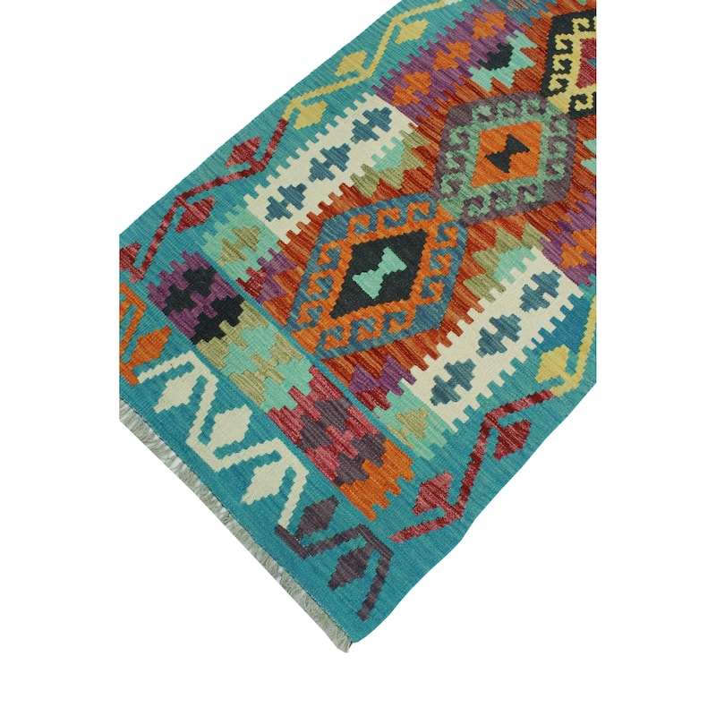 Flatweave Useni Turquoise/Rust Runner - 2'6" x 9'3"