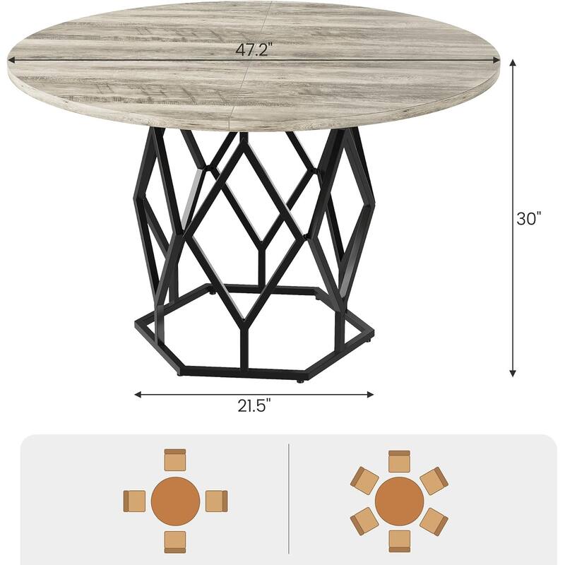 47 Inch Round Dining Table with Metal Base, for Dining Room