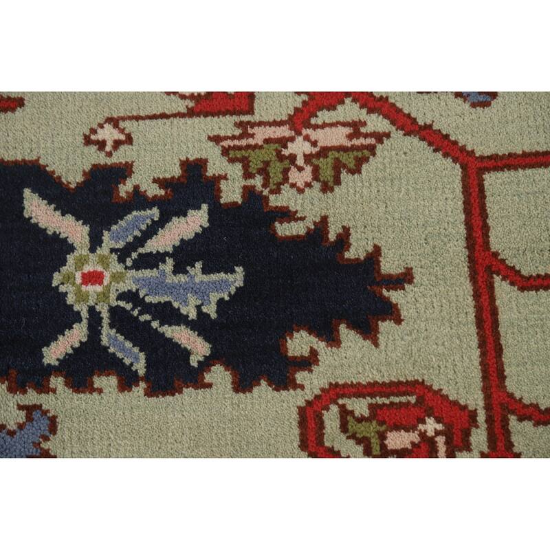 Hand Knotted Oriental 100% Wool Carpet Traditional Geometric Green Heriz (serapi) Area Rug - 9' 9'' X 7' 11''