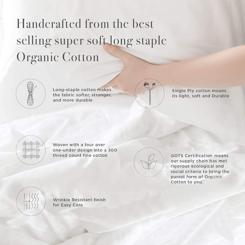 GOTS Certified 300TC Organic Cotton Sateen Wrinkle Resistant Flat Sheets