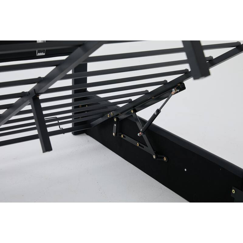 Queen Bed Frame with Adjustable LED Lights Headboard, USB-C Charging Ports, Upholstered Platform Bed, Metal Slats Support