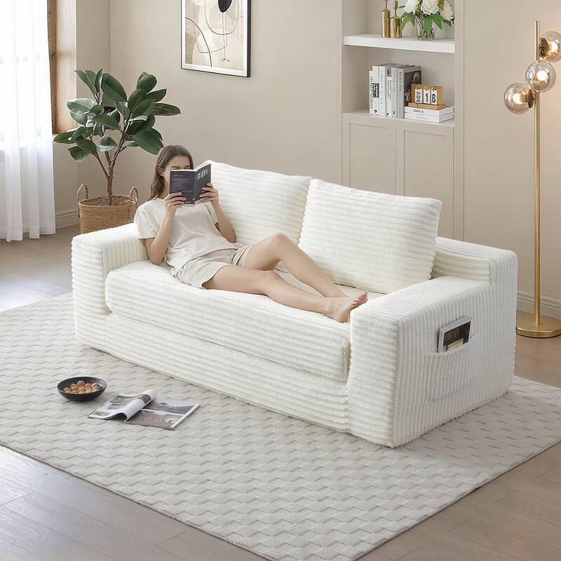 Memory Foam Cloud Loveseat Sofa Bed - 2-in-1 Compressed Foldable Sleeper with Storage, No Assembly Needed