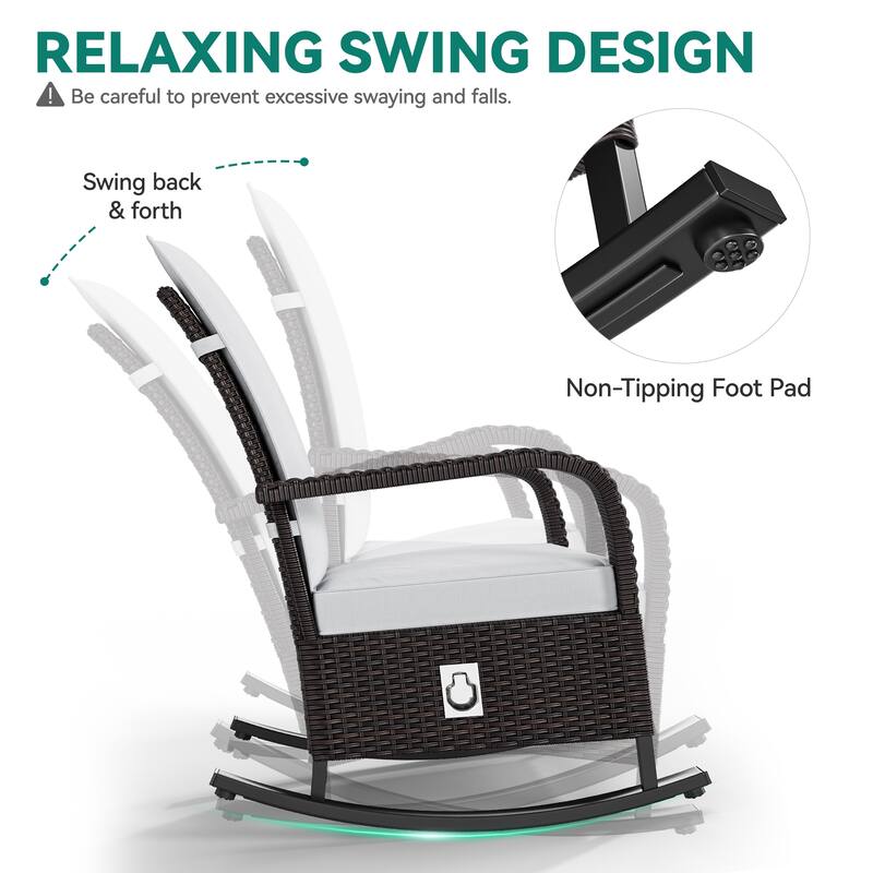 Moasis Outdoor Wicker Recliner Chair, Gliding/Lounge Chair with Adjustable Back & Footrest, Cushions
