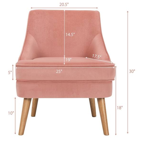 dimension image slide 1 of 3, Costway Accent Chair Velvet Upholstered Single Sofa with Rubber Wood - 27'' x 25'' x 30''