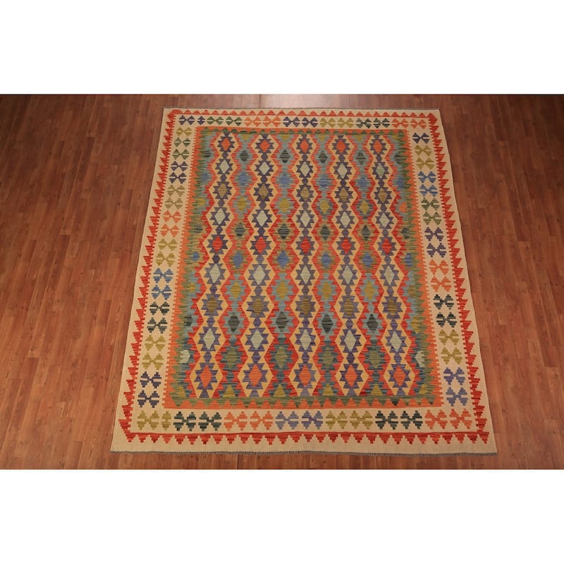 Kilim Oriental Area Rug Living Room Flatweave Wool Carpet - 8'2" x 9'8"