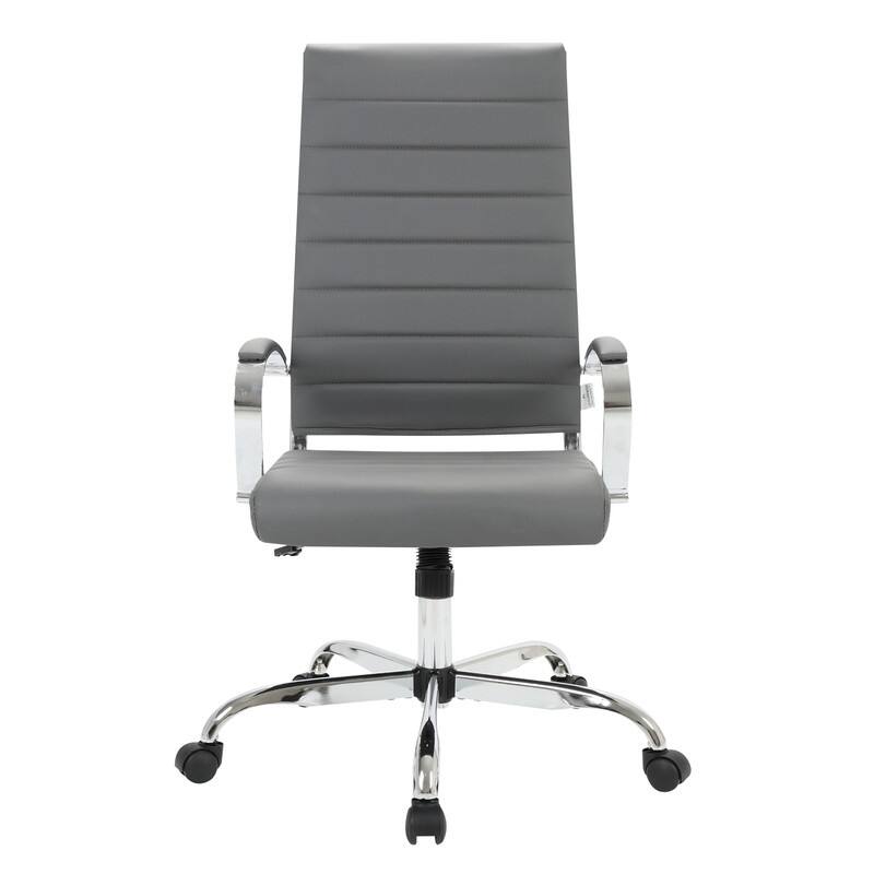 Benmar High-Back Leather Office Desk Chair in Stainless Steel Frame Adjustable Height Tilt Lock 360 Swivel Ergonomic Chair
