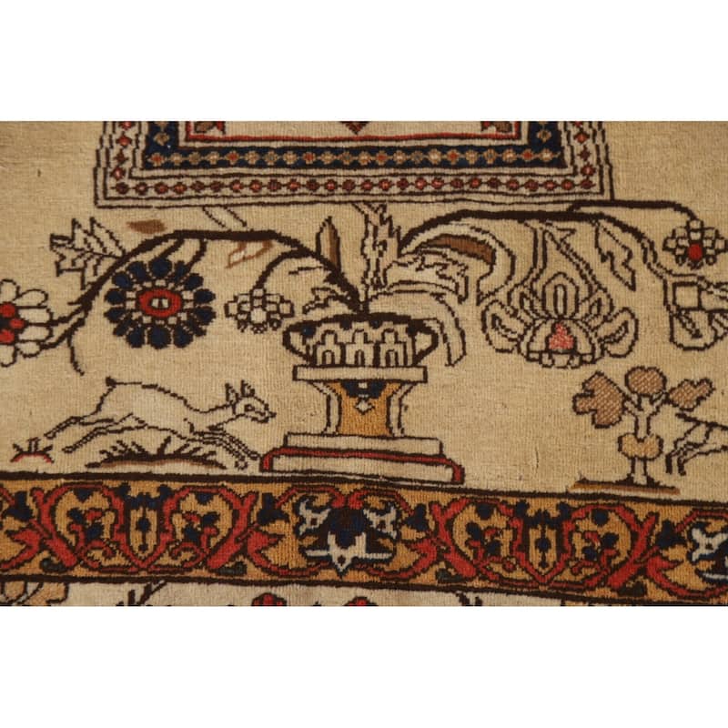 Pre-1900 Antique Vegetable Dye Kashan Mohtasham Persian Rug - 4'9"x 6'10"