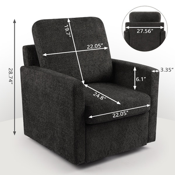 dimension image slide 2 of 3, Furry Swivel Chair Comfy Teddy Accent Armchair Soft Padded Single Sofa Reading Chair with Pillow，Set of 1