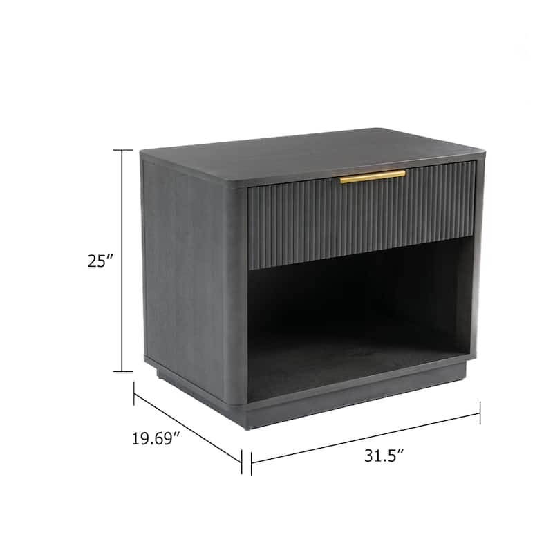 Noe Celia Nightstand, Retro Gray Rubberwood and Faux Wood, 32 Inch