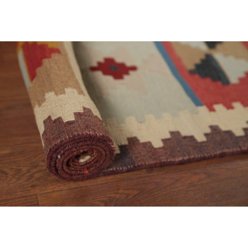 Kilim Qashqai Persian Vintage Rug Handmade Beige Wool Carpet - 4'7"x 7'4"