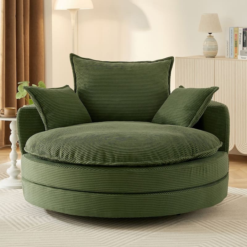 360° Swivel Sofa Chair Accent Barrel Chair with Dual-layer Cushion Design and 3 Removable Pillows