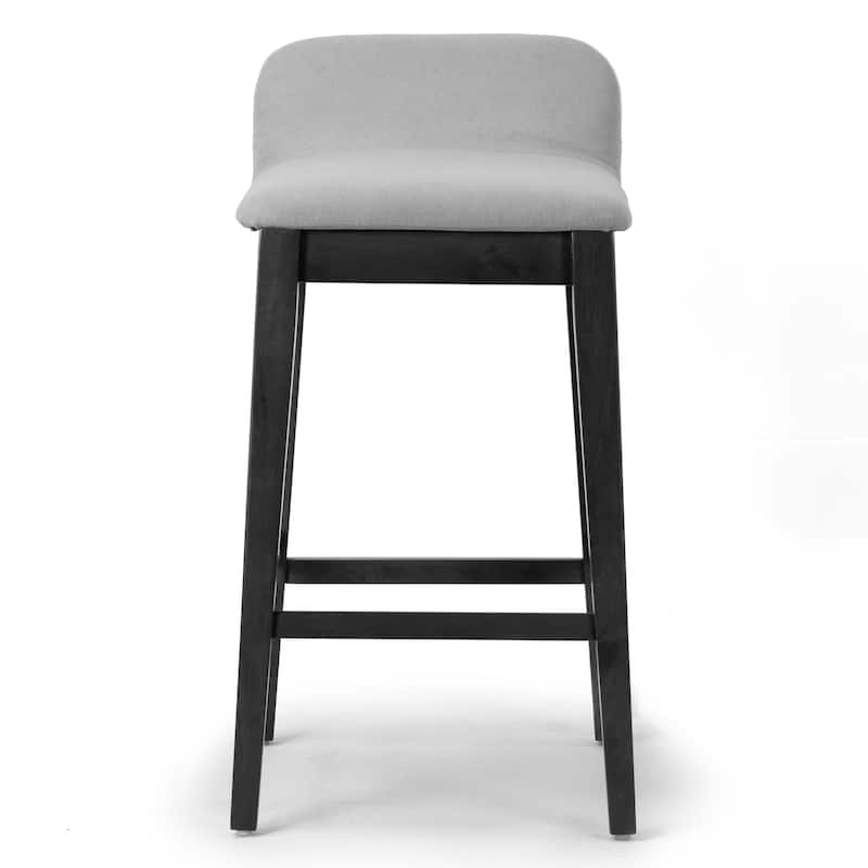 Set of 2 Atia Black Rubberwood Stool with Low Back Fabric Seat