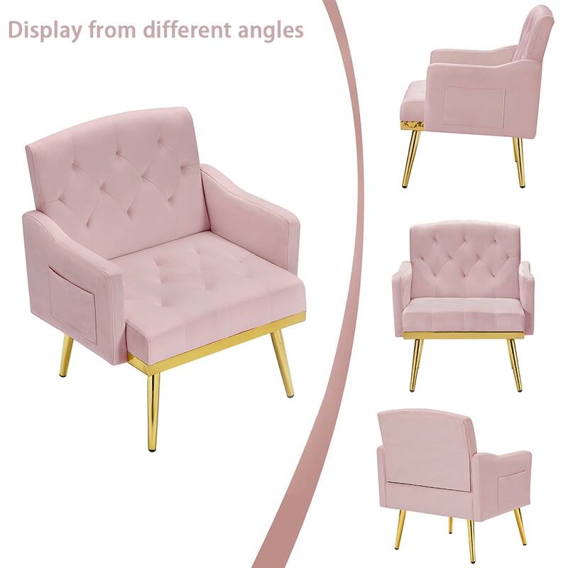 Velvet Accent Chair, Comfy Tufted Upholstered Armchair, Gold Legs - 28.7“W