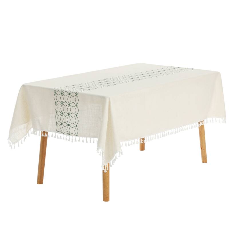 1 Pack Rectangle Tablecloth, Cotton Linen Spillproof Table Cover - Diamond Green - 55x71inch