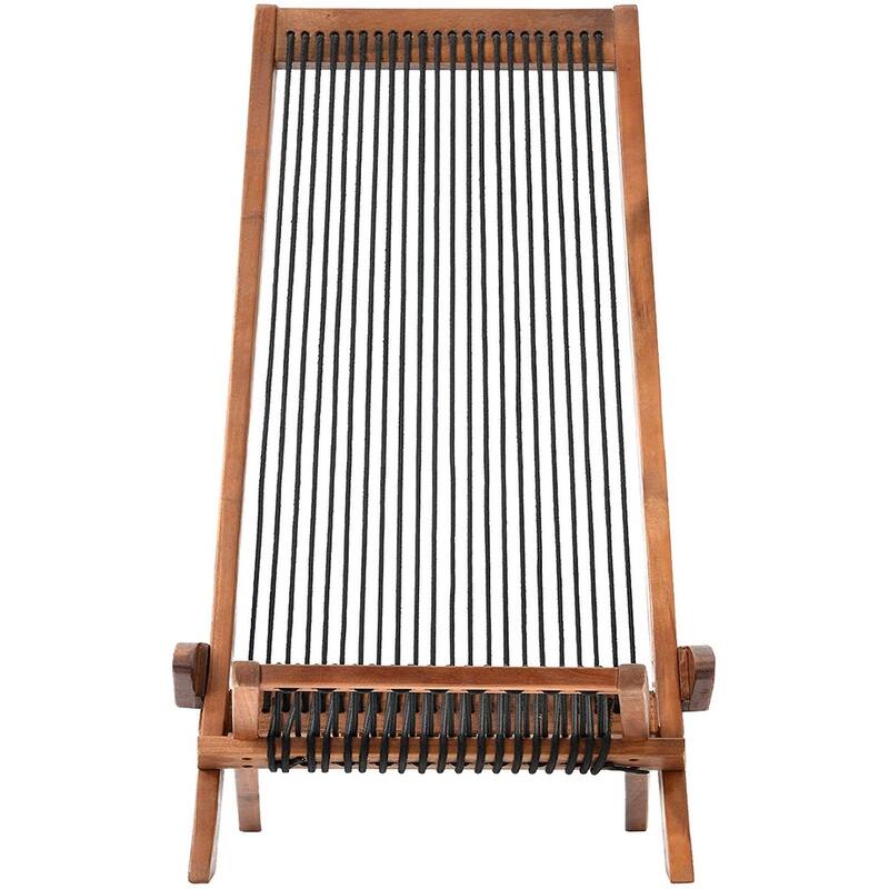 Folding Roping Solid Wood Outdoor Chair, Modern Low Profile Lounge Chair for Patio, Backyard, Deck, Porch, Poolside Garden, Lawn