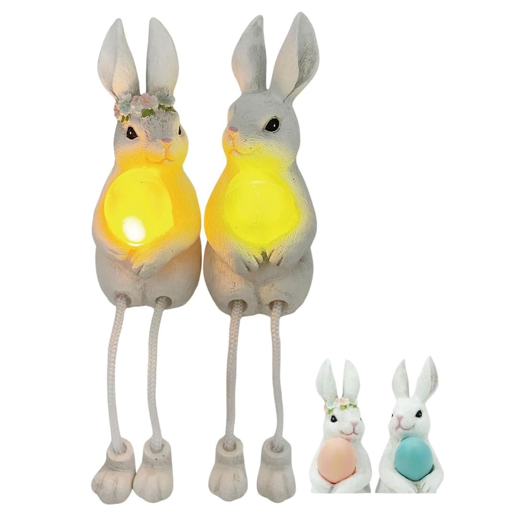 Transpac Light Up Resin Easter Bunny Shelf Sitter Set of 2 Home Decorations Easter