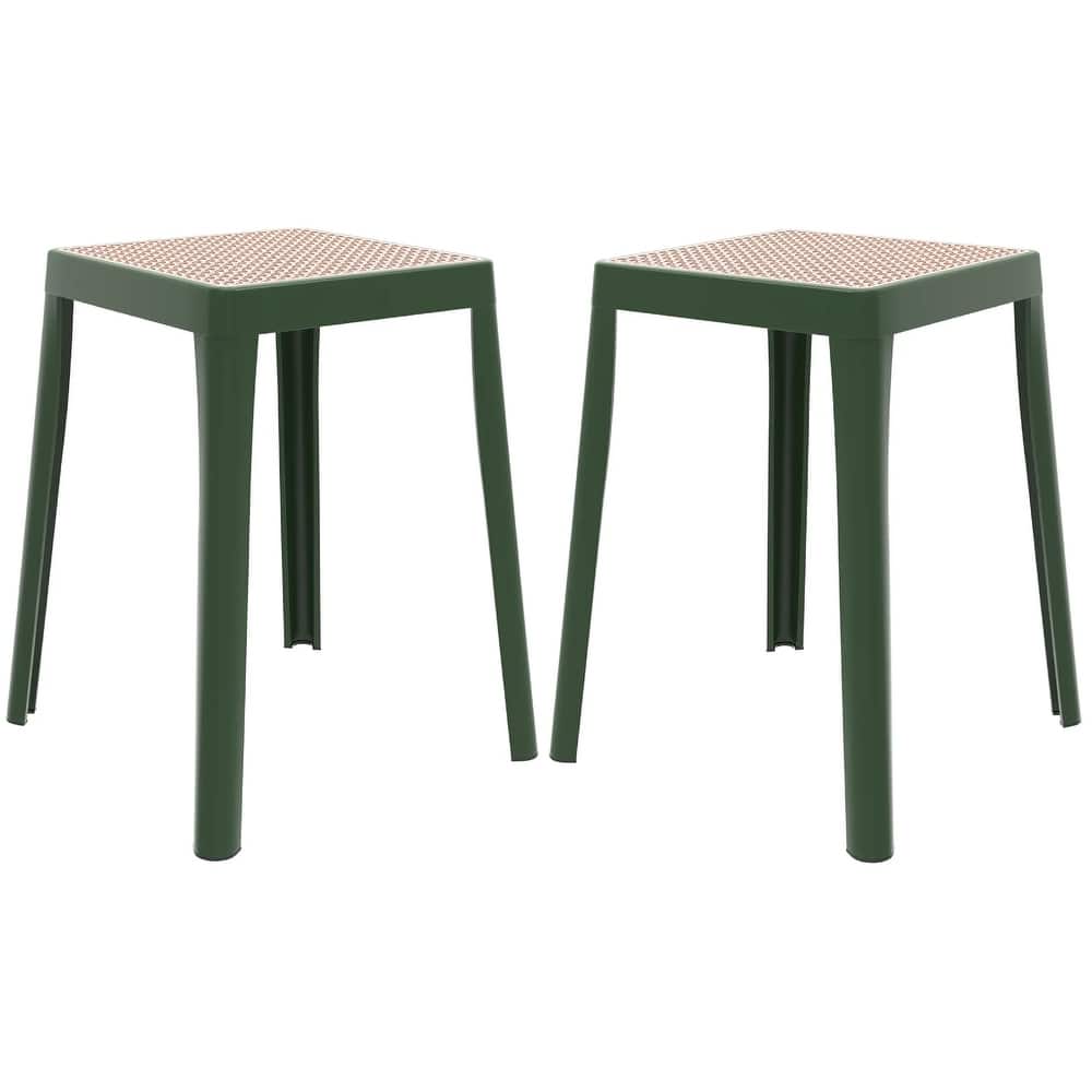 Tresse Modern Stackable Dining Stool with Wicker Seat for Dining Room, Garden, Patio, Indoor or Outdoor Set of 2