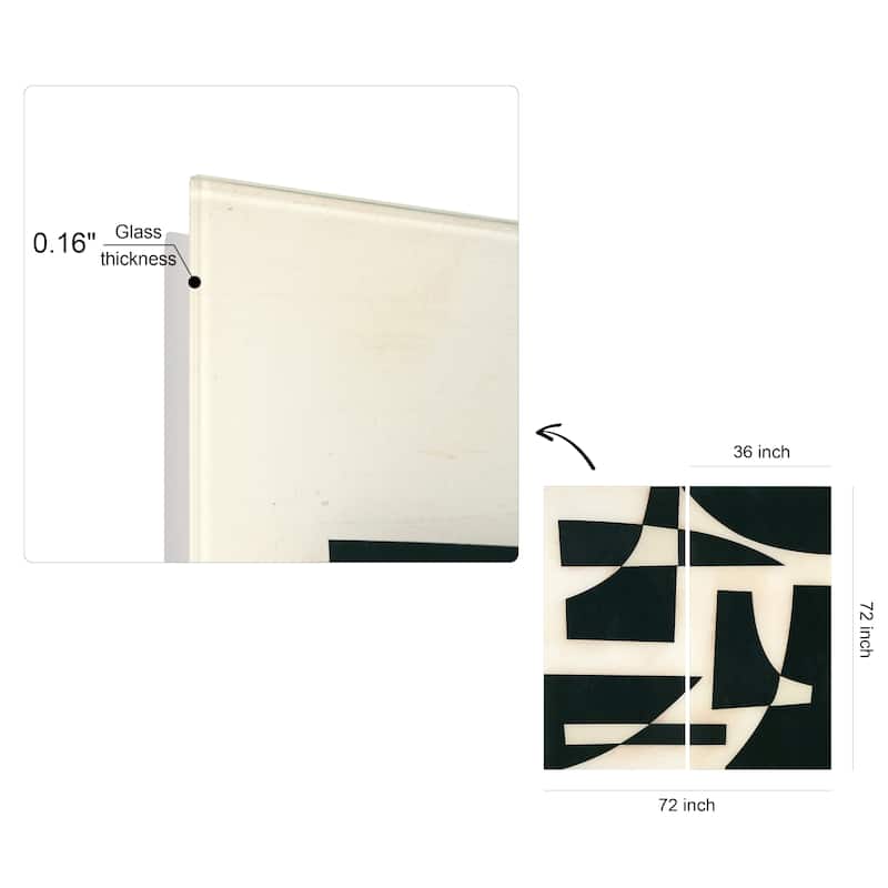 "Onyx Cutout" Oversized 72"x 36" Frameless Free-Floating Reverse Printed Tempered Art Glass Panels Set