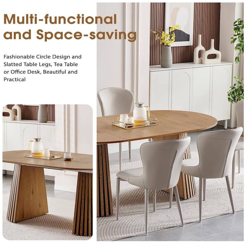 Wooden Dining Table, Flexible and Extendable, Multi-functional and Space-saving, Fashionable Oval Design and Slatted Table Legs