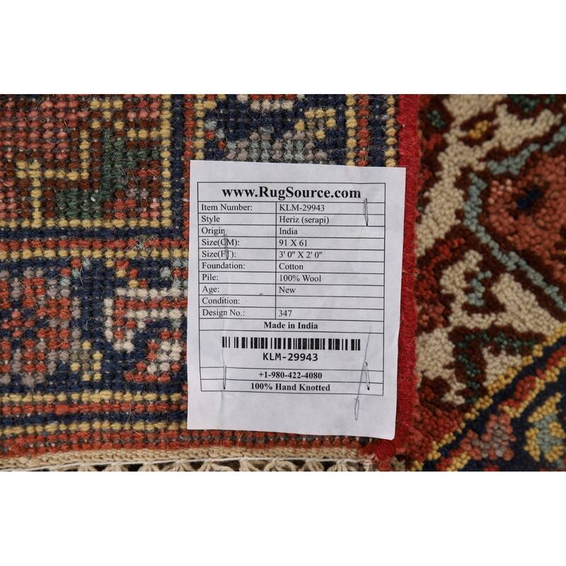 Orange Heriz Serapi Indian Accent Rug Handmade Wool Carpet - 2'0" x 3'0"