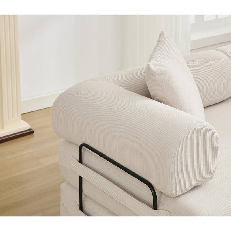 Folding Couch Convertible into King Size Floor Bed, 4-in-1 Corduroy Sleeper Sofa Bed with Moved Armrests and Non-Slip Pad