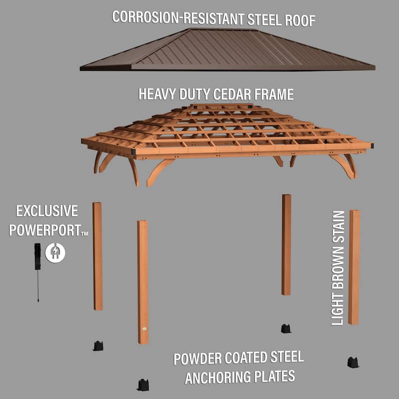 Backyard Discovery Barrington 16x12' Cedar Wood Gazebo with Steel Roof