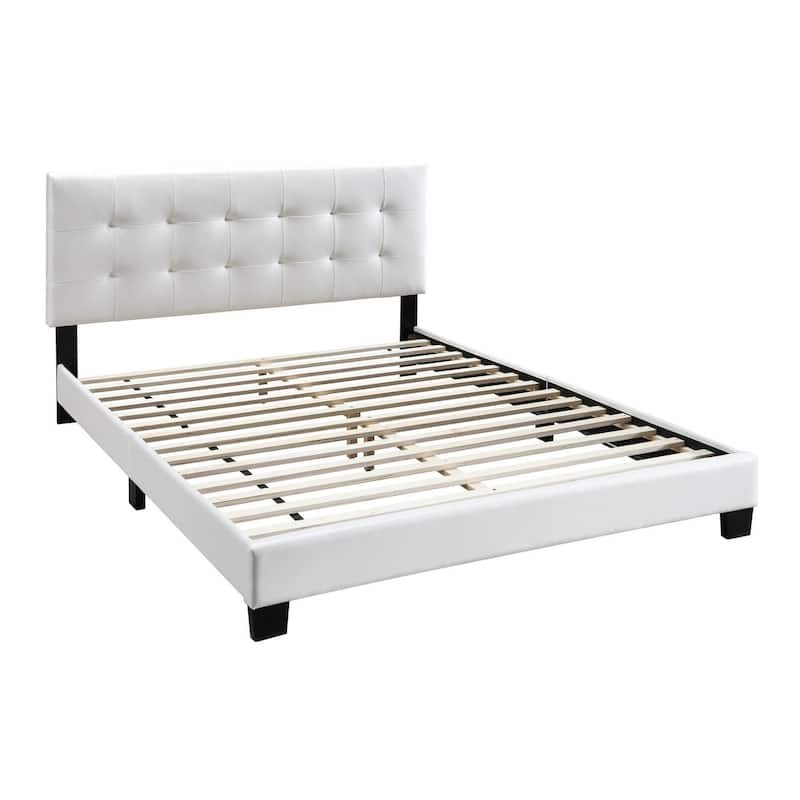 Twin Leatherette Bed with Checkered Tufted Headboard