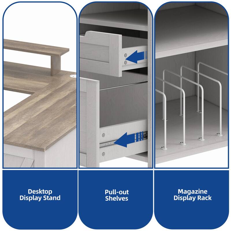 Moasis Farmhouse U-Shaped Desk with LED Lights & Power Outlet