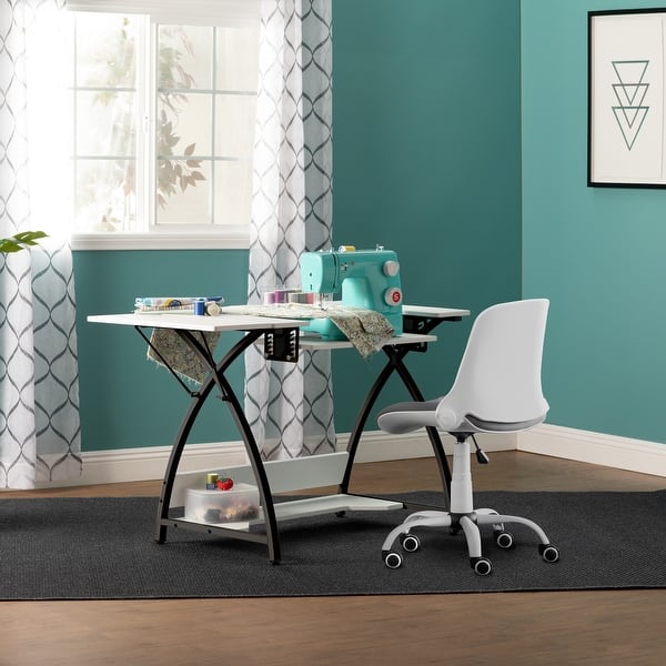 slide 2 of 15, Sew Ready Comet Plus Black Metal Frame MDF Top Craft,Sewing, Office Table White