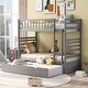 preview thumbnail 1 of 7, Gray Twin Solid Pine Bunk Beds with Safety Rail, Movable Trundle, Ladder, Guardrails Gray