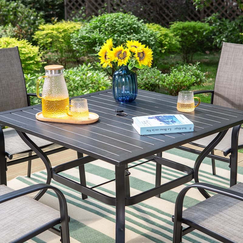 MAISON ARTS 5-Piece Patio Dining Set, 37 Inch Square Metal Table and 4 Textilene Dining Chairs