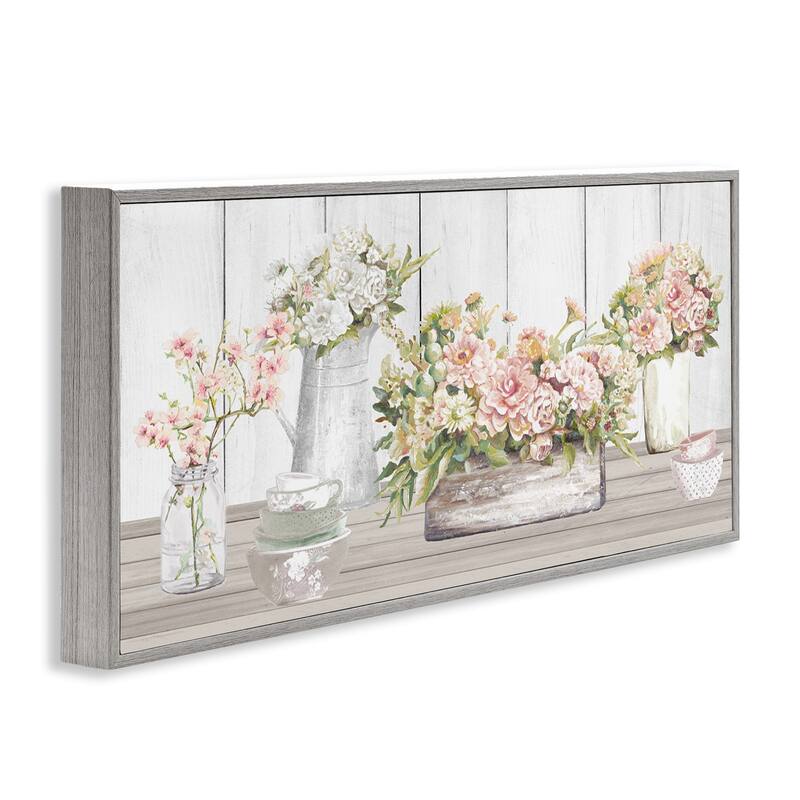 Stupell Farm Table Bouquet Still Life Lush Pink Florals Framed Wall Art
