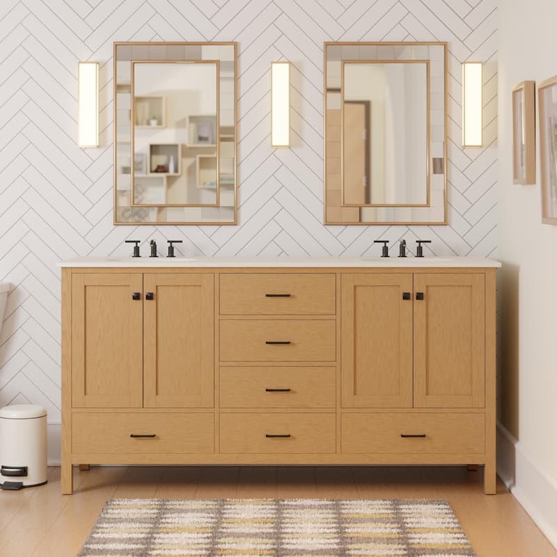 KitchenBathCollection Horizon 72" Double Bathroom Vanity with Engineered White Top