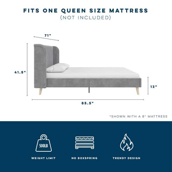 dimension image slide 0 of 4, The Novogratz Holly Upholstered Wingback Platform Bed