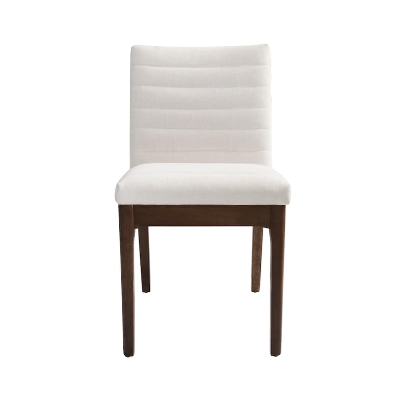 Roomfitters Mid-Century Modern Upholstered Dining Chairs with Channel Stitching and Wood Legs, Light Beige, Set of 2